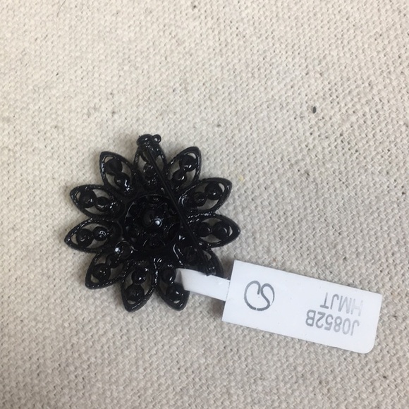 St John Black Flower Brooch Pin with Pouch - Picture 3 of 8